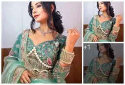 Sky Color Soft Net Saree With Heavy Pearl Work Blouse