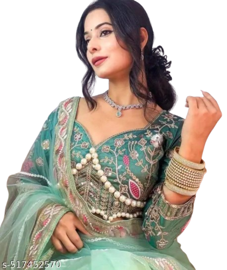 Sky Color Soft Net Saree With Heavy Pearl Work Blouse