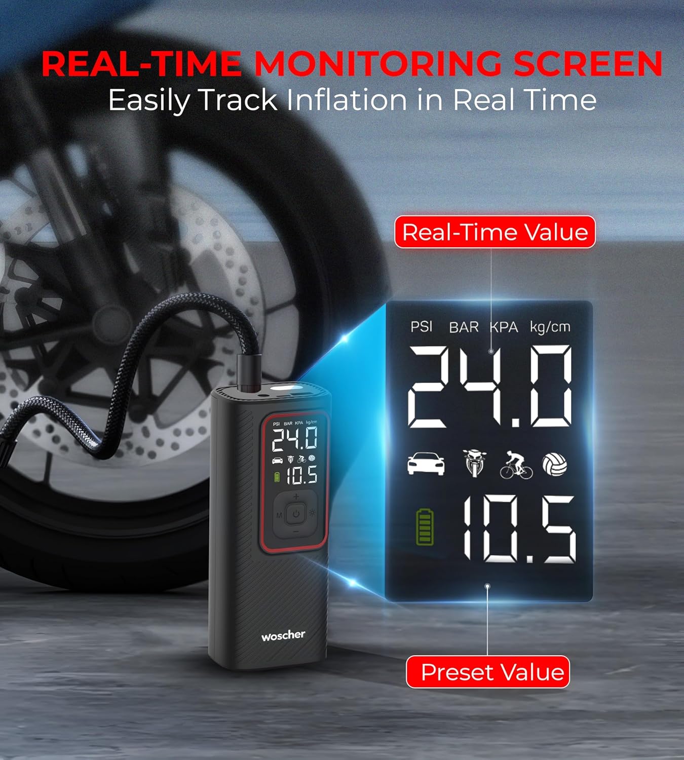 X Dual Mode Use (6000 mAh Battery & 12V USB Port) Portable Tyre Inflator for Car & Bike with 150 PSI | Digital Display, Auto Shutoff | Air Pump Compressor for Car Tyre, Bikes,Bicycles,Balls