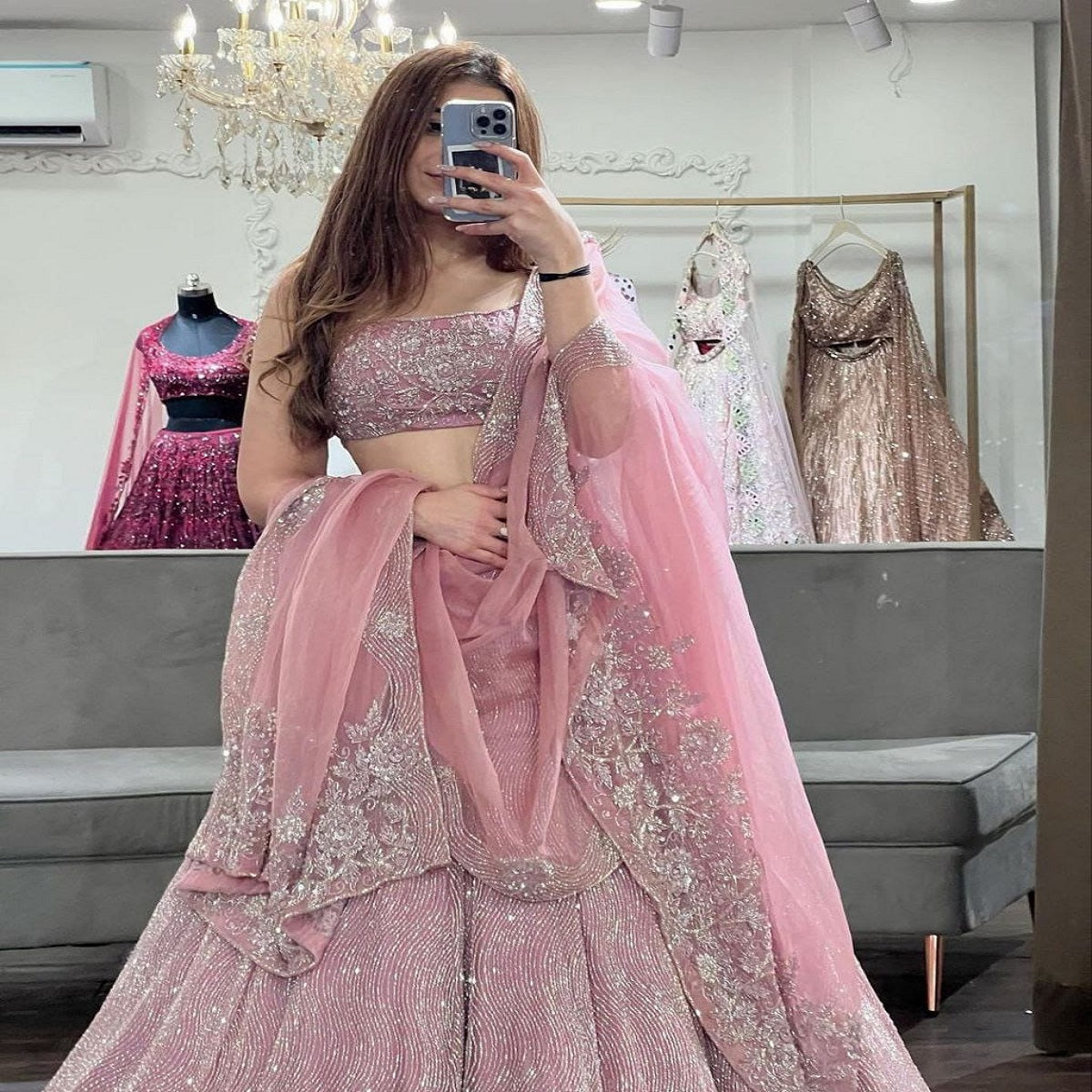 Baby Pink Georgette Sequence Work Lehenga Choli
