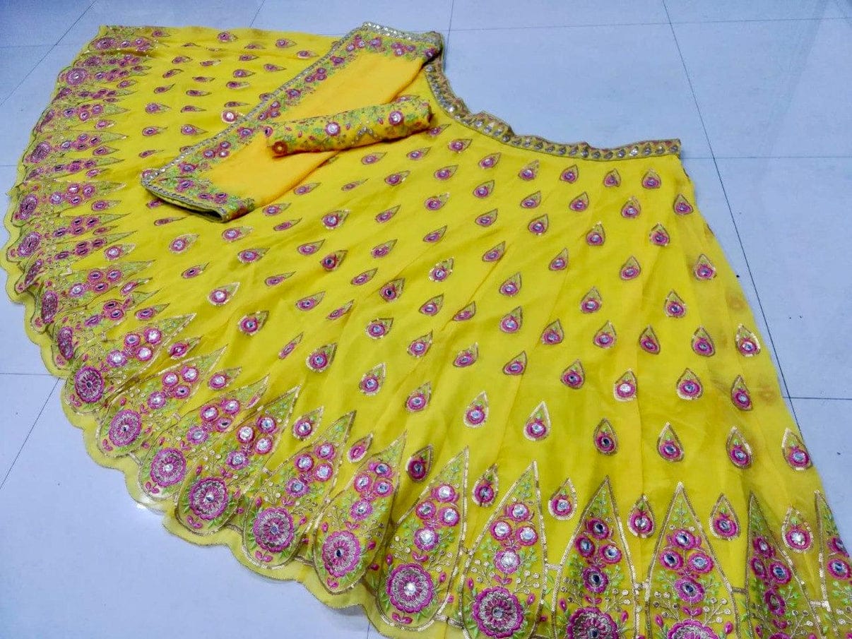 Wedding Wear Georgette Yellow Embroidered Lehenga Choli
