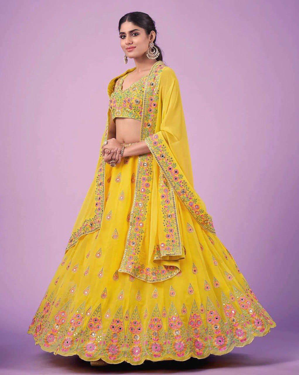 Wedding Wear Georgette Yellow Embroidered Lehenga Choli