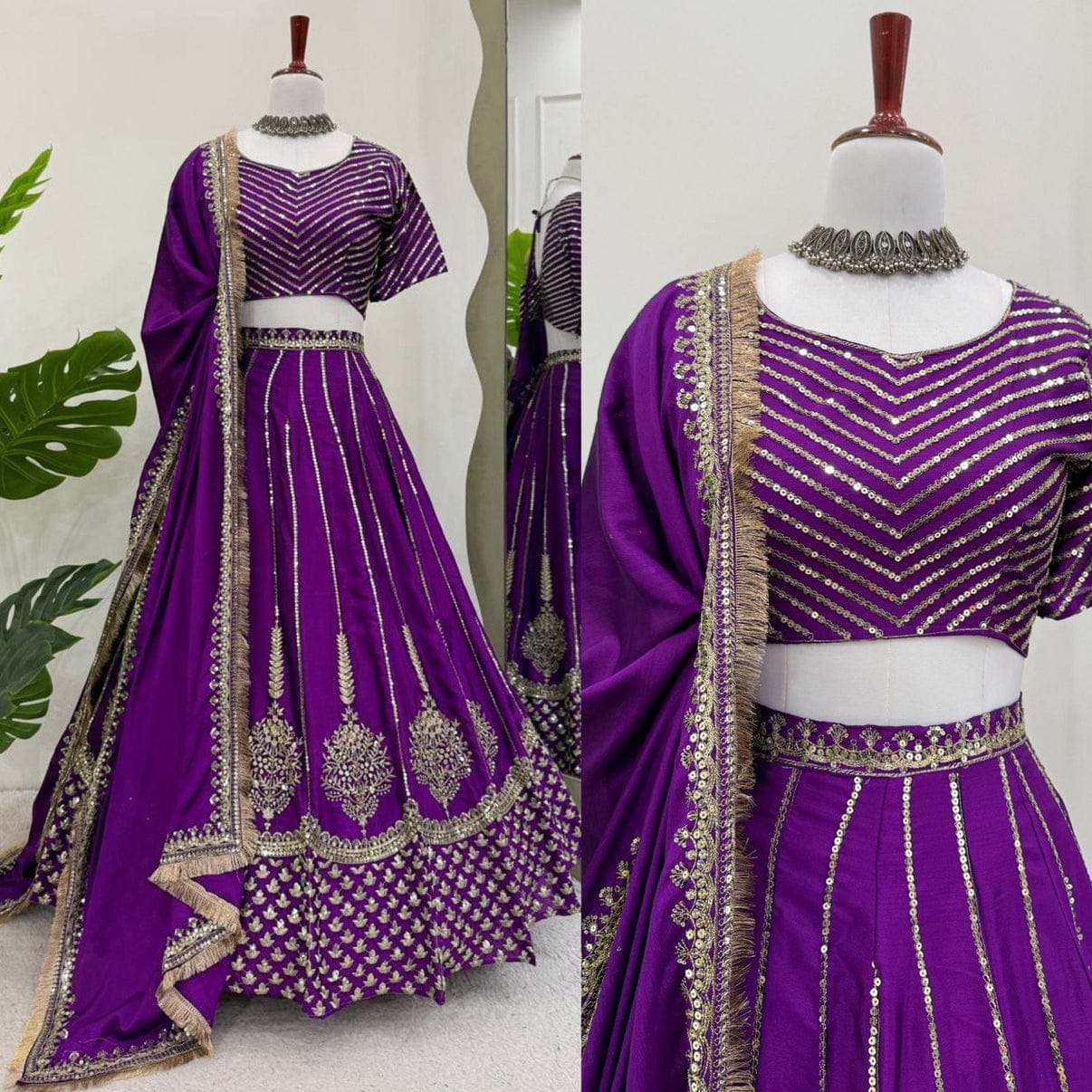 Purple Wedding Wear Silk Lehenga Choli With Duppta