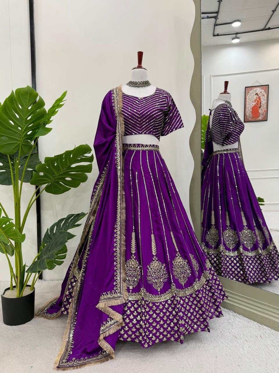 Purple Wedding Wear Silk Lehenga Choli With Duppta