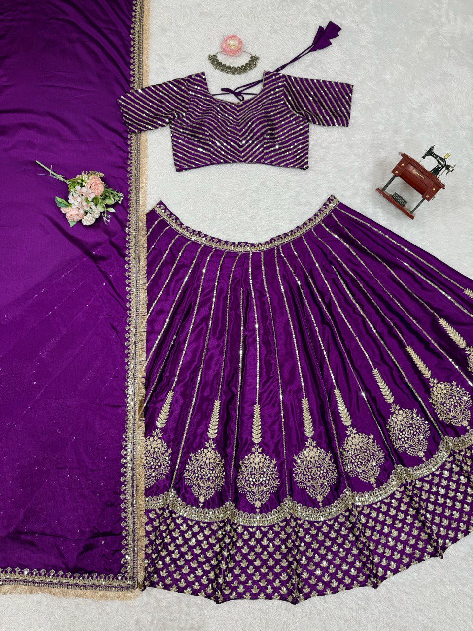 Purple Wedding Wear Silk Lehenga Choli With Duppta