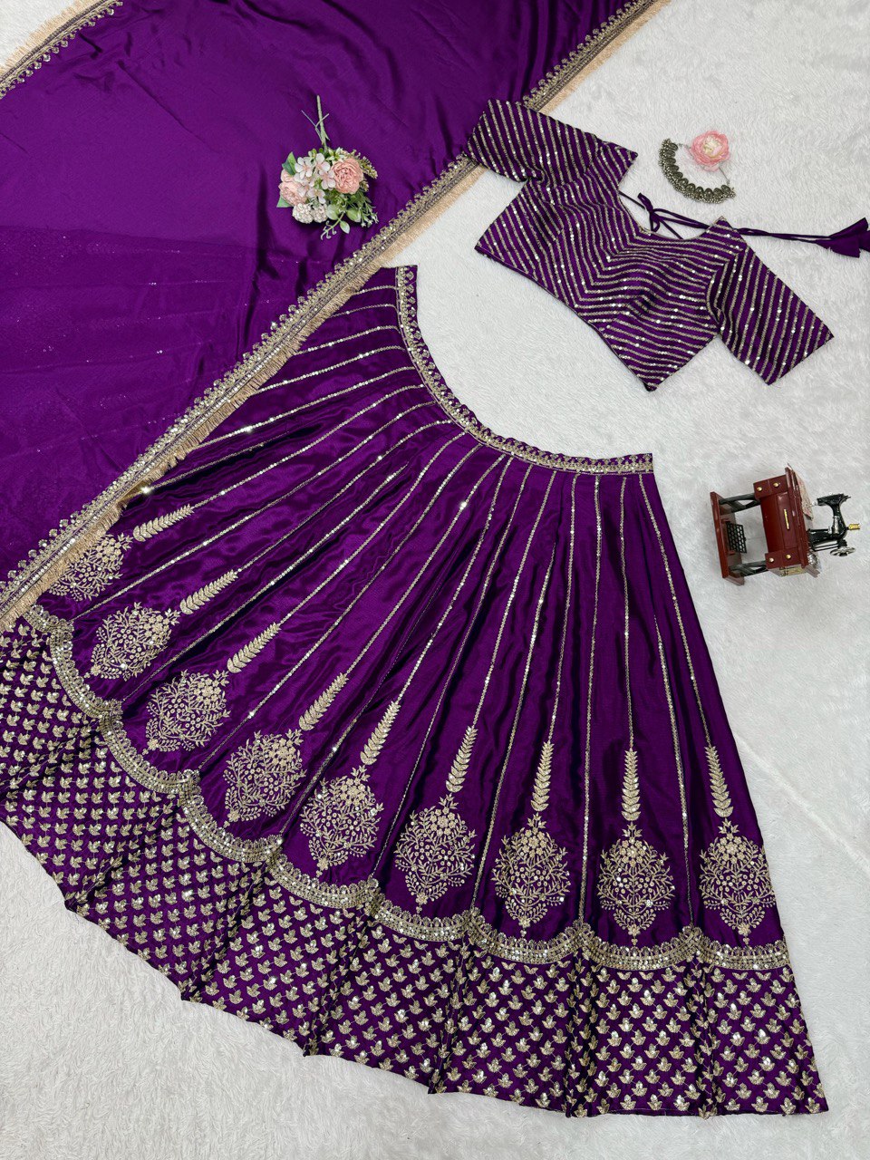 Purple Wedding Wear Silk Lehenga Choli With Duppta