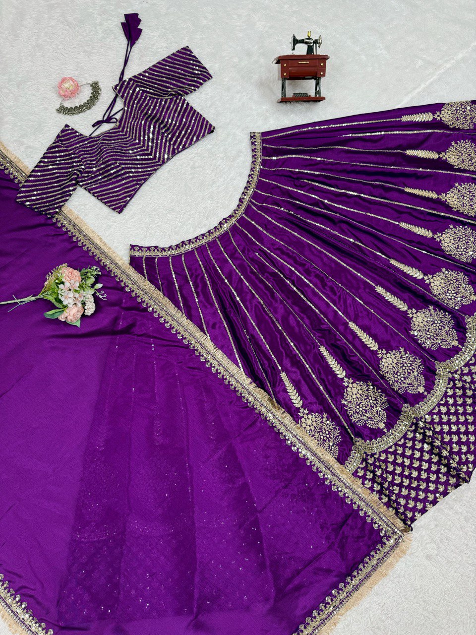 Purple Wedding Wear Silk Lehenga Choli With Duppta