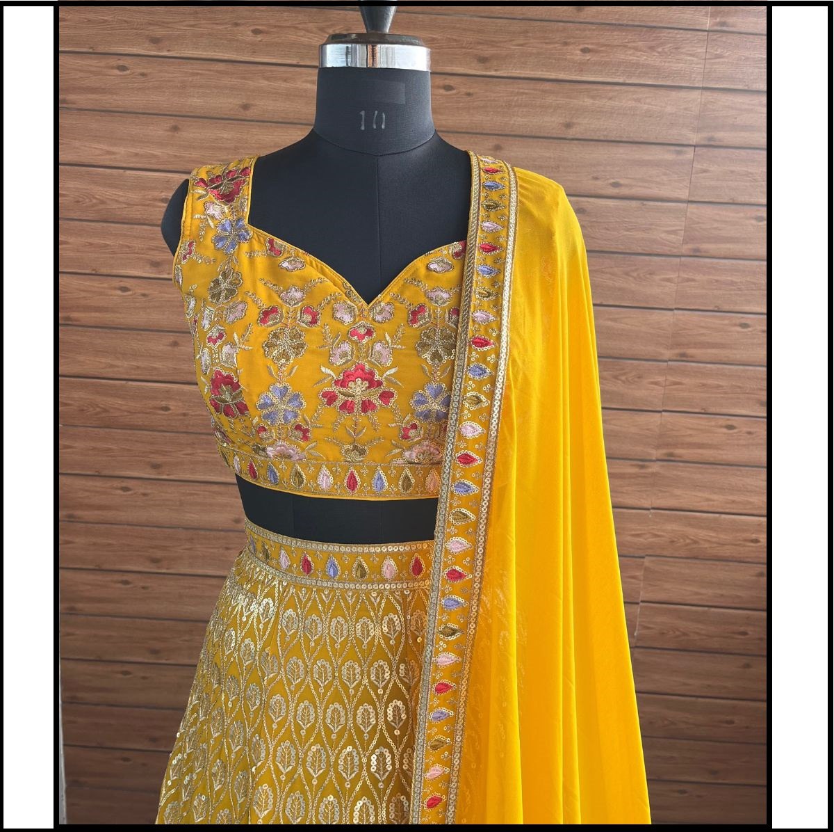 Yellow Designer Embroidary Sequence Worked Lehenga For Haldi Ceremony