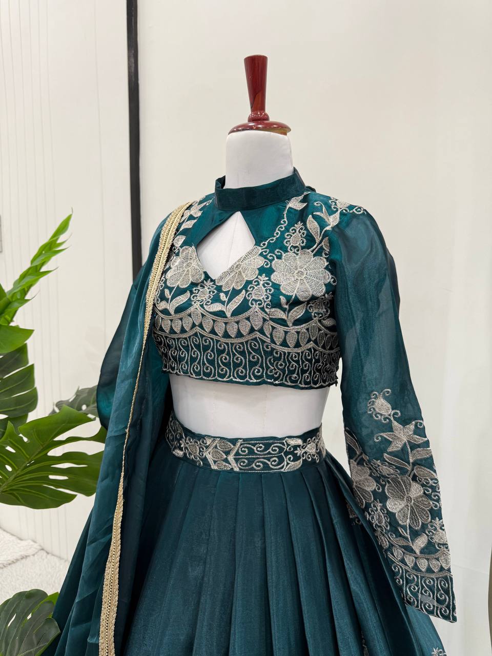 Wedding Wear Rama Colour Silk Thread Work Lehenga Choli