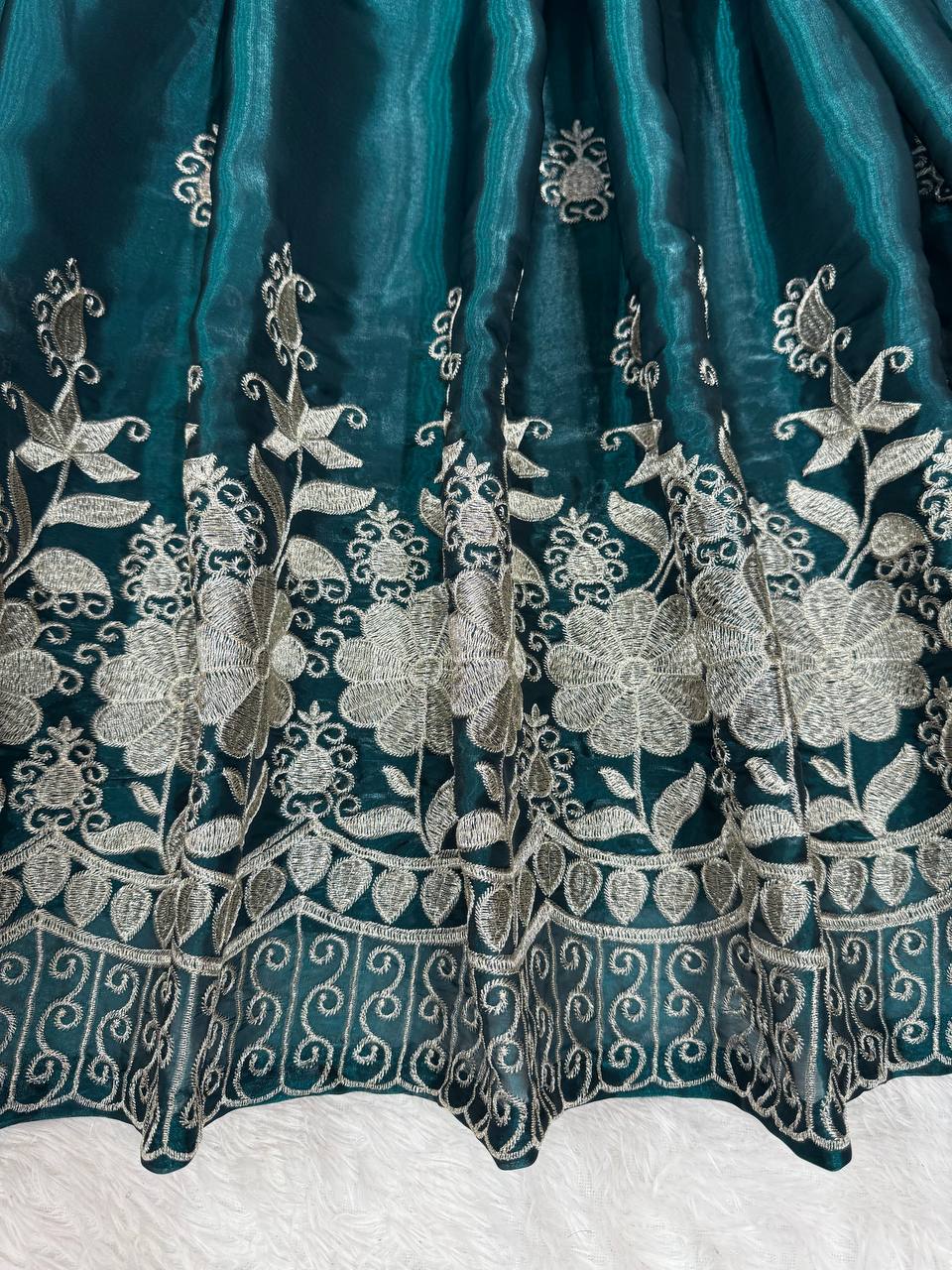 Wedding Wear Rama Colour Silk Thread Work Lehenga Choli