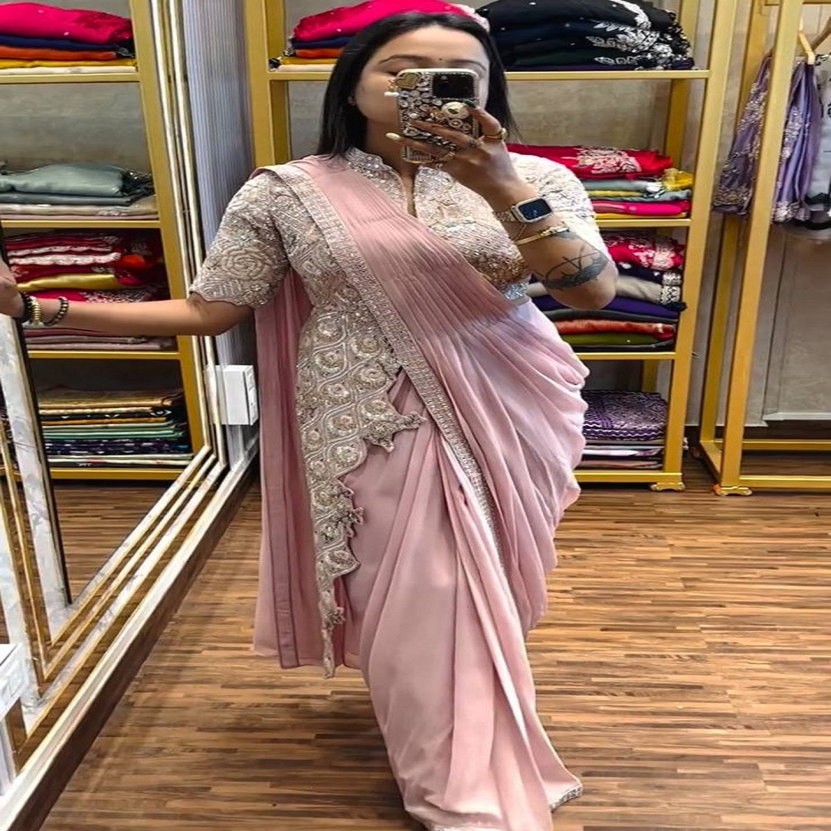 Chinon Silk Heavy Fancy Designer Ready To Wear Saree