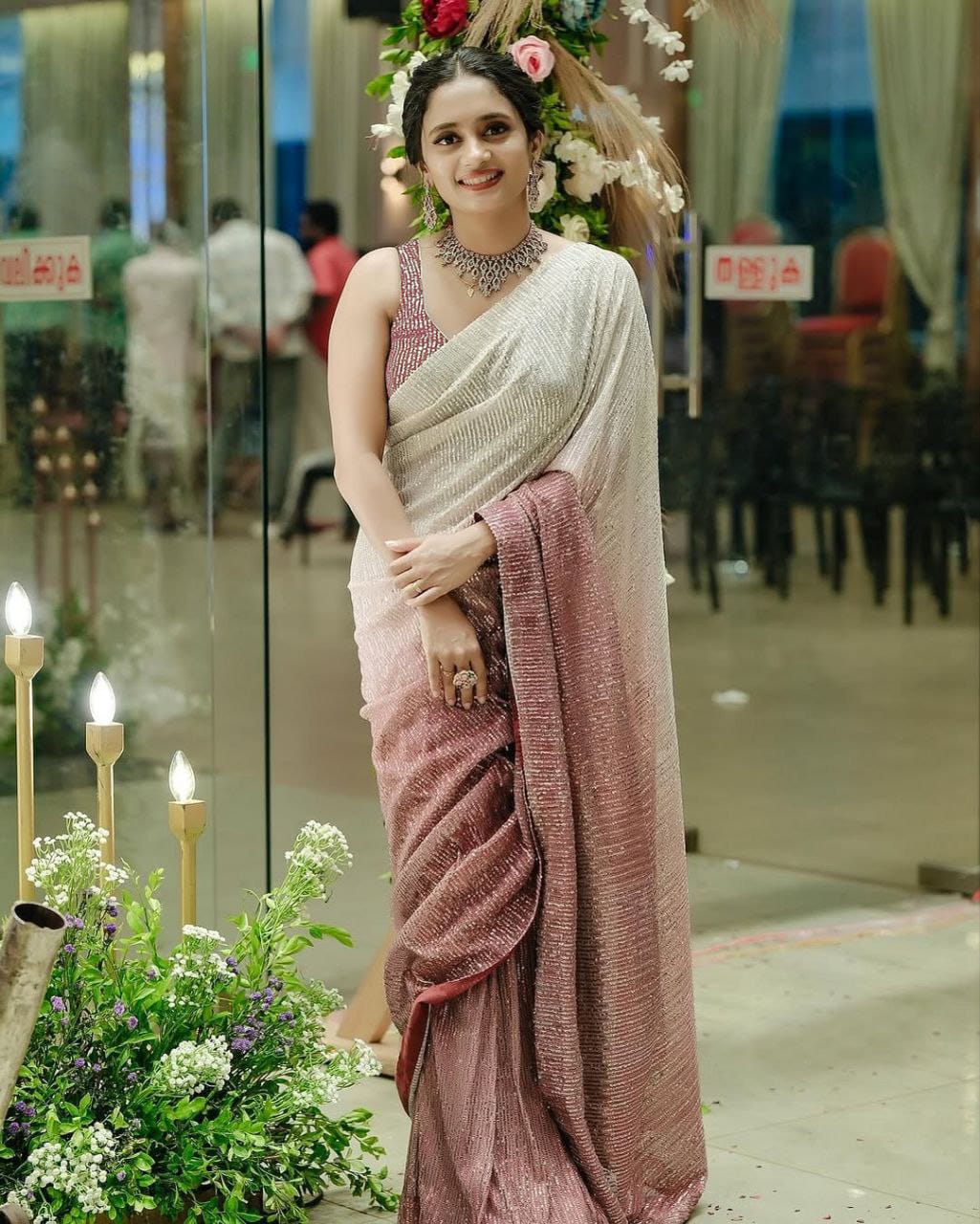 Shaded Georgette Saree With Elegant Sequins Work