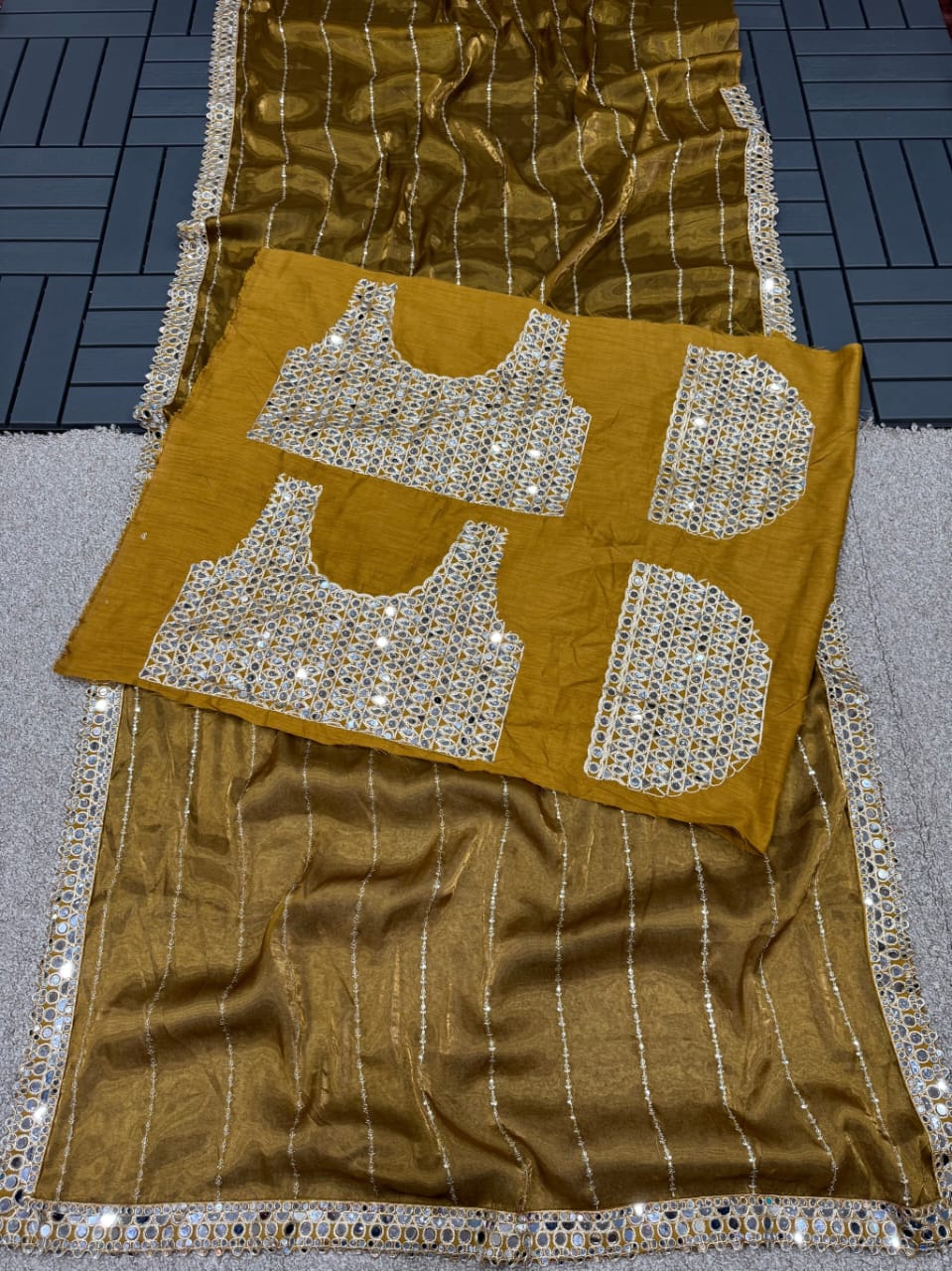 Jimmi Chu Silk Saree with Real Mirror Work Border