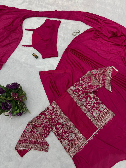 Pink Ready to Wear Chion Silk Saree Blouse