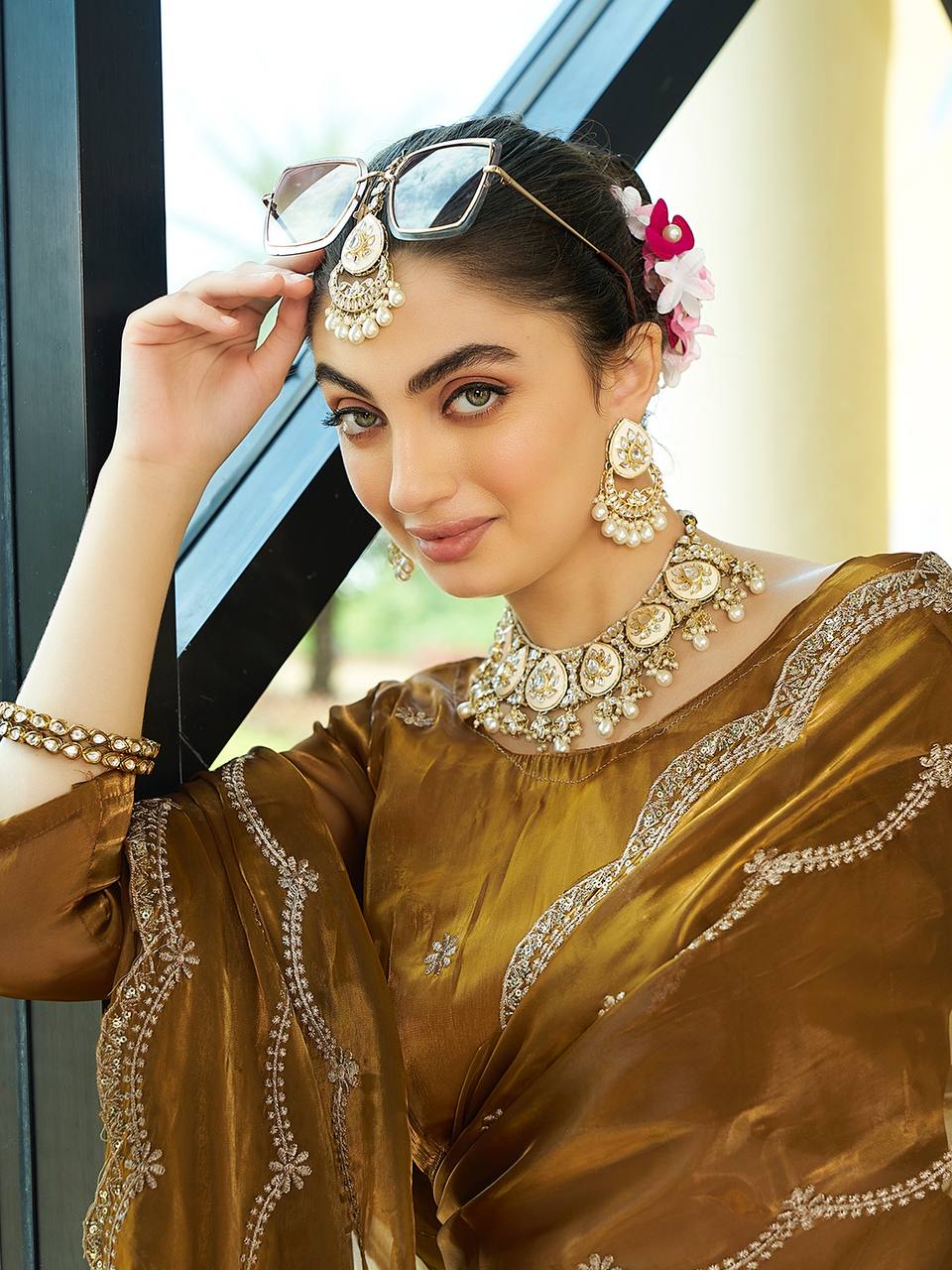 Rust Color Jimmi Chu Silk Sequence Embroidered Work Saree