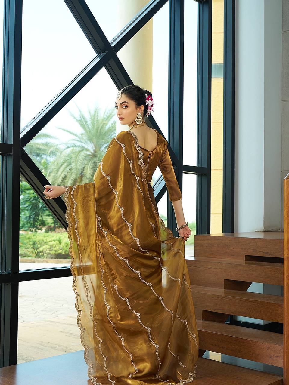 Rust Color Jimmi Chu Silk Sequence Embroidered Work Saree