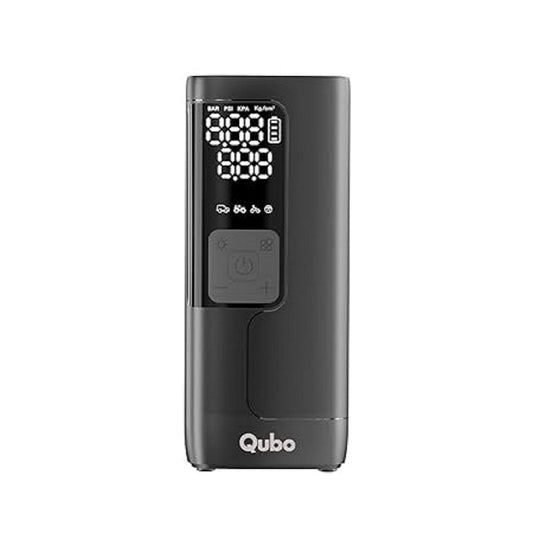 Qubo Digital Tyre Pressure Inflator Max | 150 PSI | 5200 mAh Battery | Dual Mode (Battery + 12V Port) | Super Fast Inflation | Digital Display | 5 Air Fill Modes | Auto Cut-Off | Multiple Nozzles