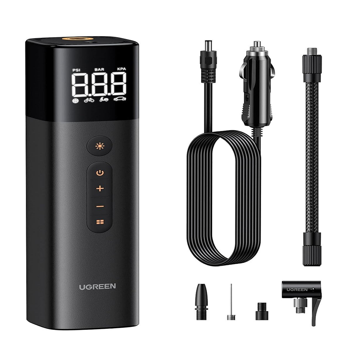 Tyre Inflator Portable Air Pump 150PSI/10.3BAR DC 12V Air Compressor with LED Light, Tire Pressure Detection, Inflate for Car, Bike, Motorcycle, Ball, Air Mattress, Pool Toys