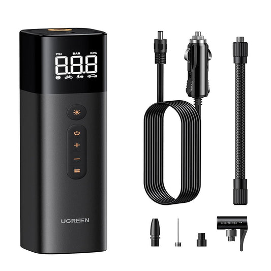 Tyre Inflator Portable Air Pump 150PSI/10.3BAR DC 12V Air Compressor with LED Light, Tire Pressure Detection, Inflate for Car, Bike, Motorcycle, Ball, Air Mattress, Pool Toys