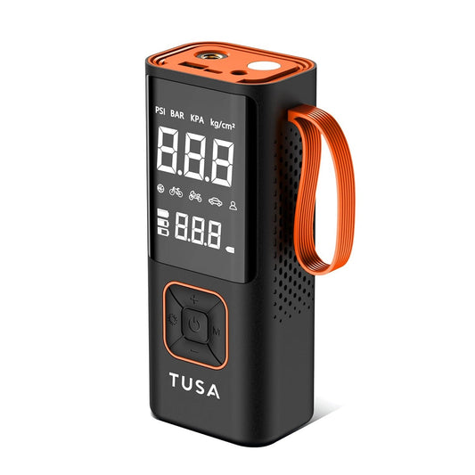 Dual Mode Battery & 12V Car Port, 2X Faster Inflation Wireless Air Pump, 150PSI Portable Air Compressor for Cars, Bikes, Motorcycles, Balls, and Inflatables (Orange)