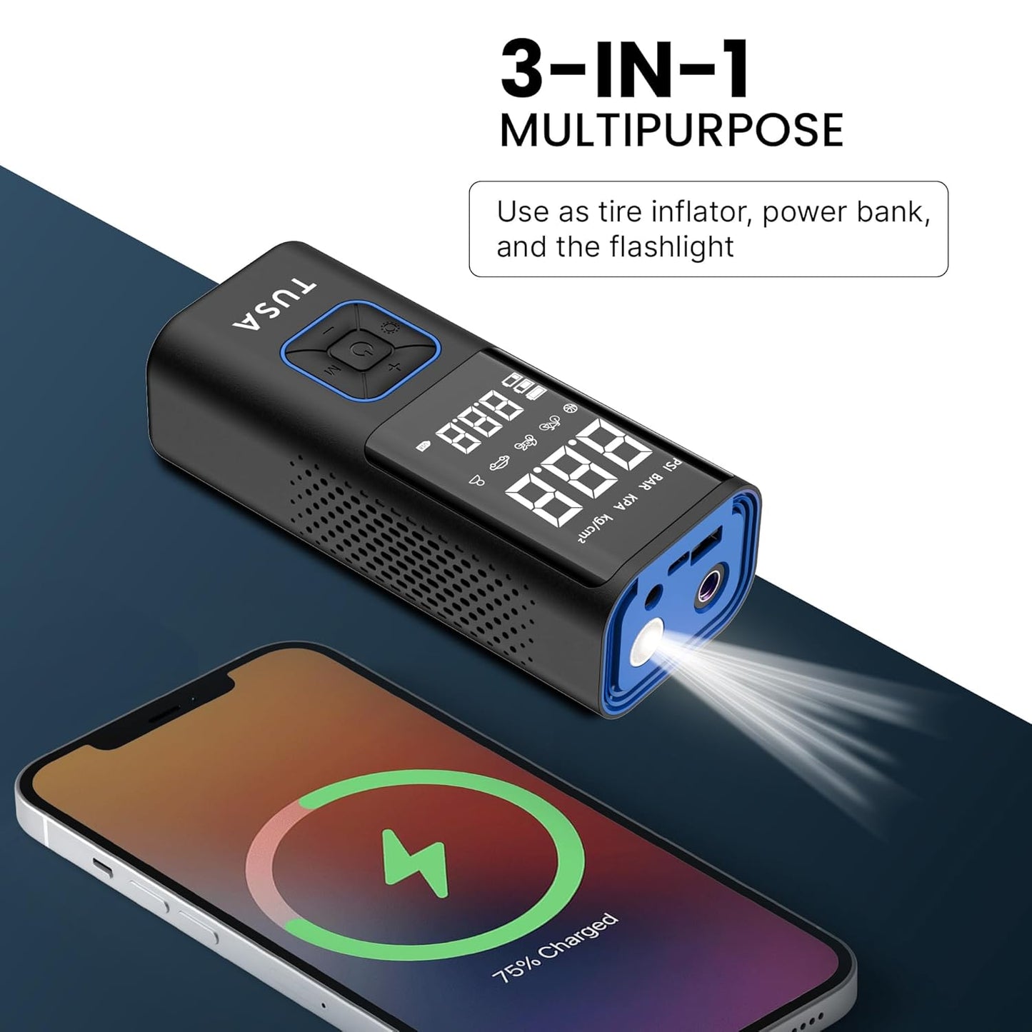 Dual Mode Battery & 12V Car Port, 2X Faster Inflation Wireless Air Pump, 150PSI Portable Air Compressor for Cars, Bikes, Motorcycles, Balls, and Inflatables