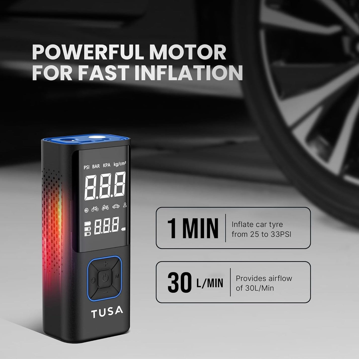 Dual Mode Battery & 12V Car Port, 2X Faster Inflation Wireless Air Pump, 150PSI Portable Air Compressor for Cars, Bikes, Motorcycles, Balls, and Inflatables