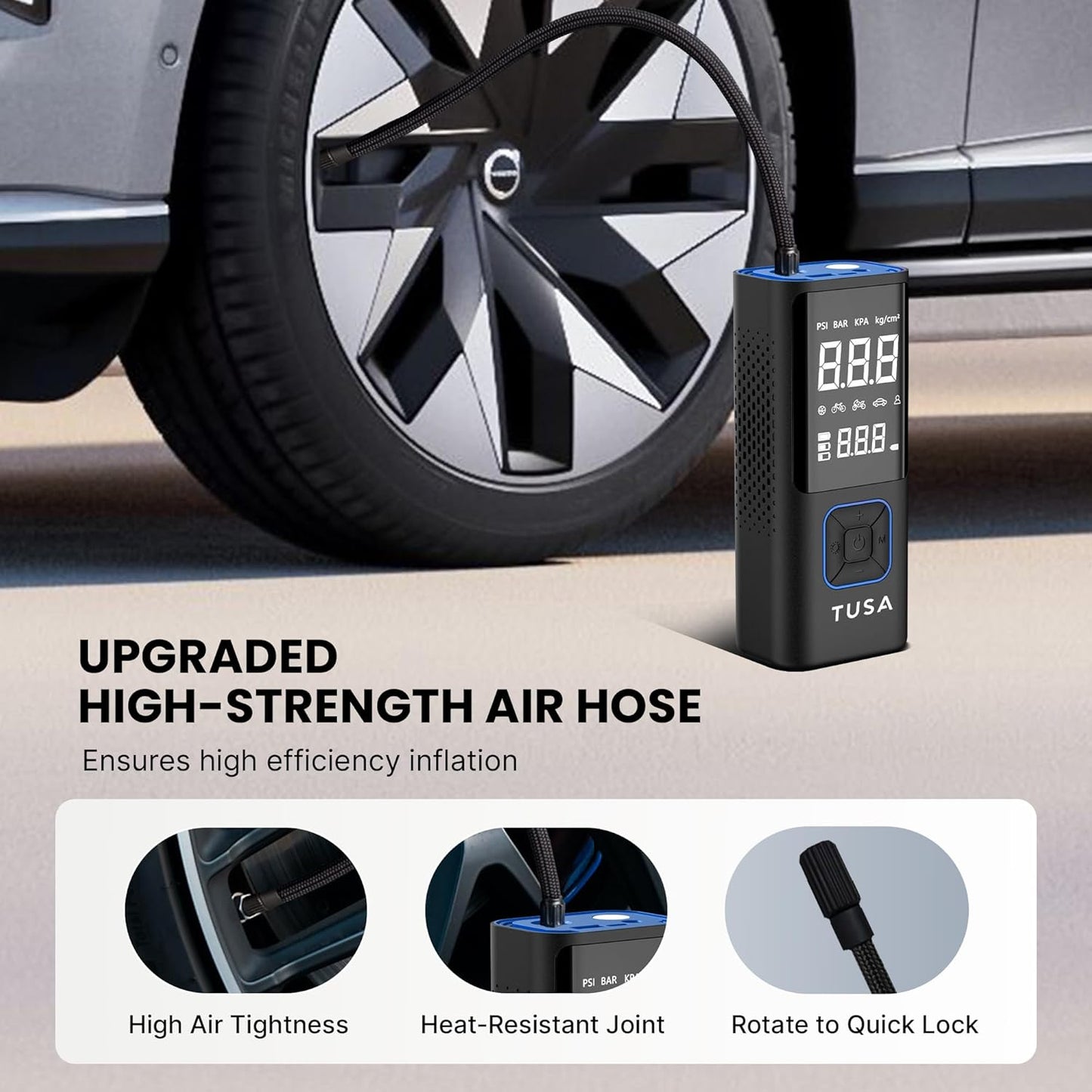 Dual Mode Battery & 12V Car Port, 2X Faster Inflation Wireless Air Pump, 150PSI Portable Air Compressor for Cars, Bikes, Motorcycles, Balls, and Inflatables