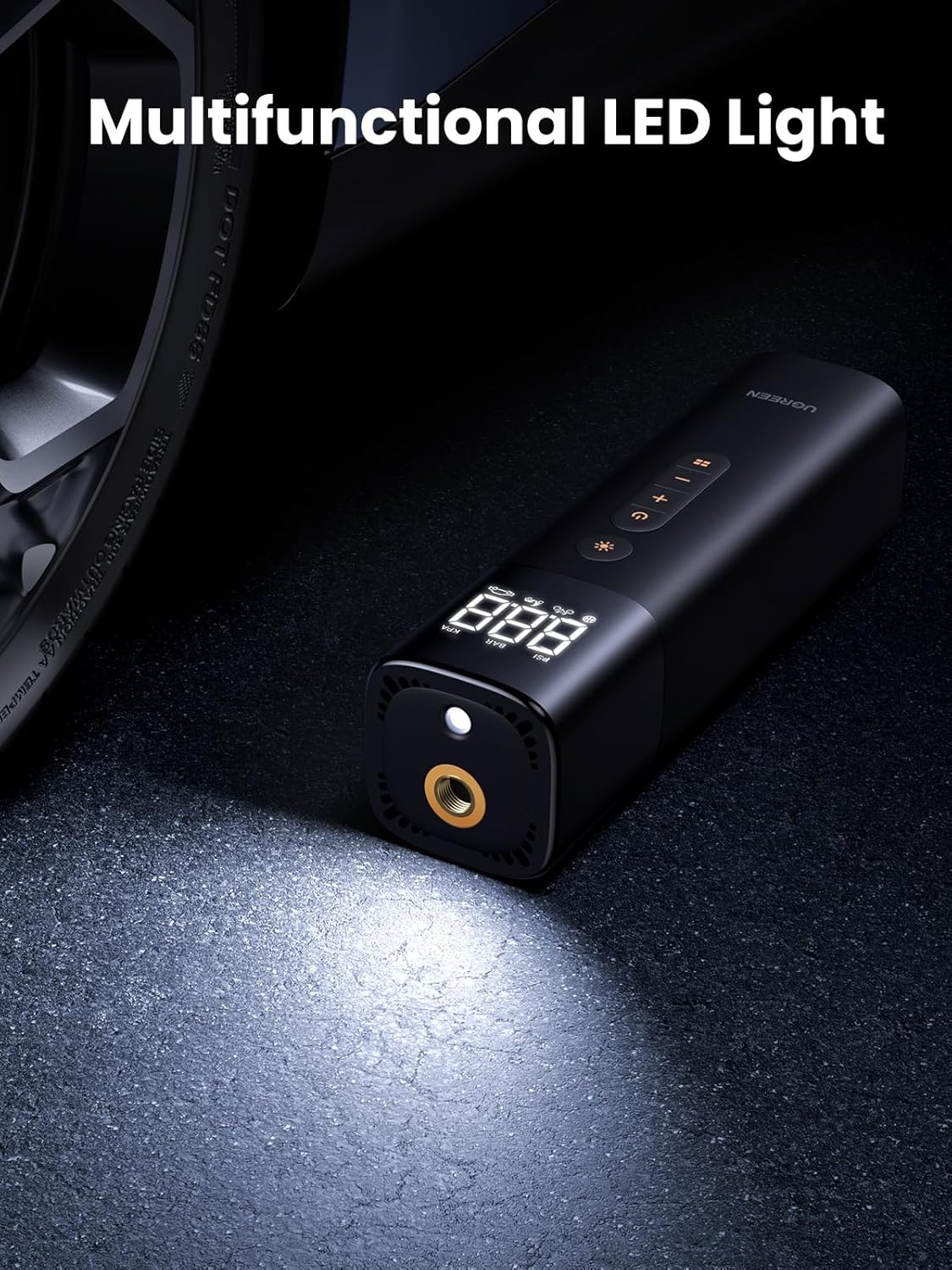 Tyre Inflator Portable Air Pump 150PSI/10.3BAR DC 12V Air Compressor with LED Light, Tire Pressure Detection, Inflate for Car, Bike, Motorcycle, Ball, Air Mattress, Pool Toys