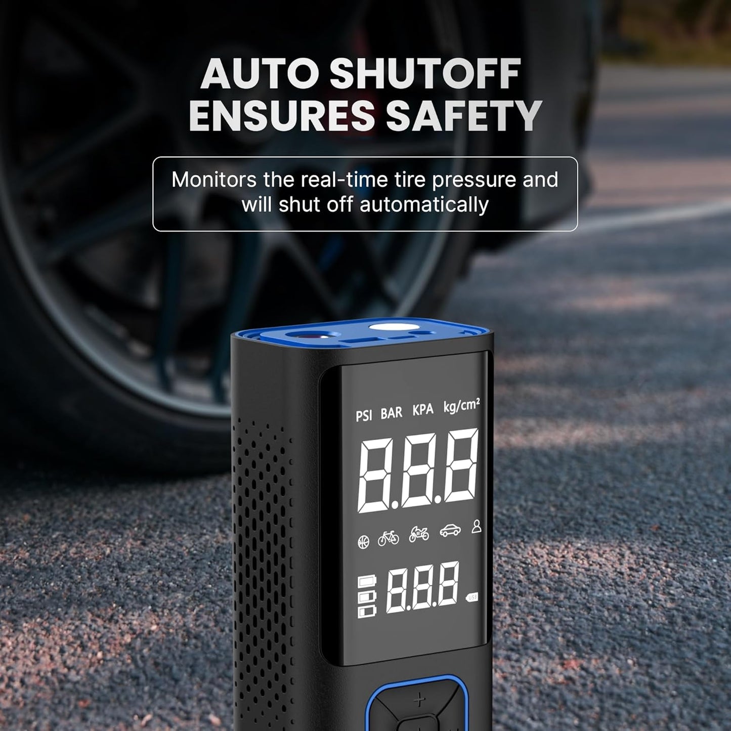 Dual Mode Battery & 12V Car Port, 2X Faster Inflation Wireless Air Pump, 150PSI Portable Air Compressor for Cars, Bikes, Motorcycles, Balls, and Inflatables