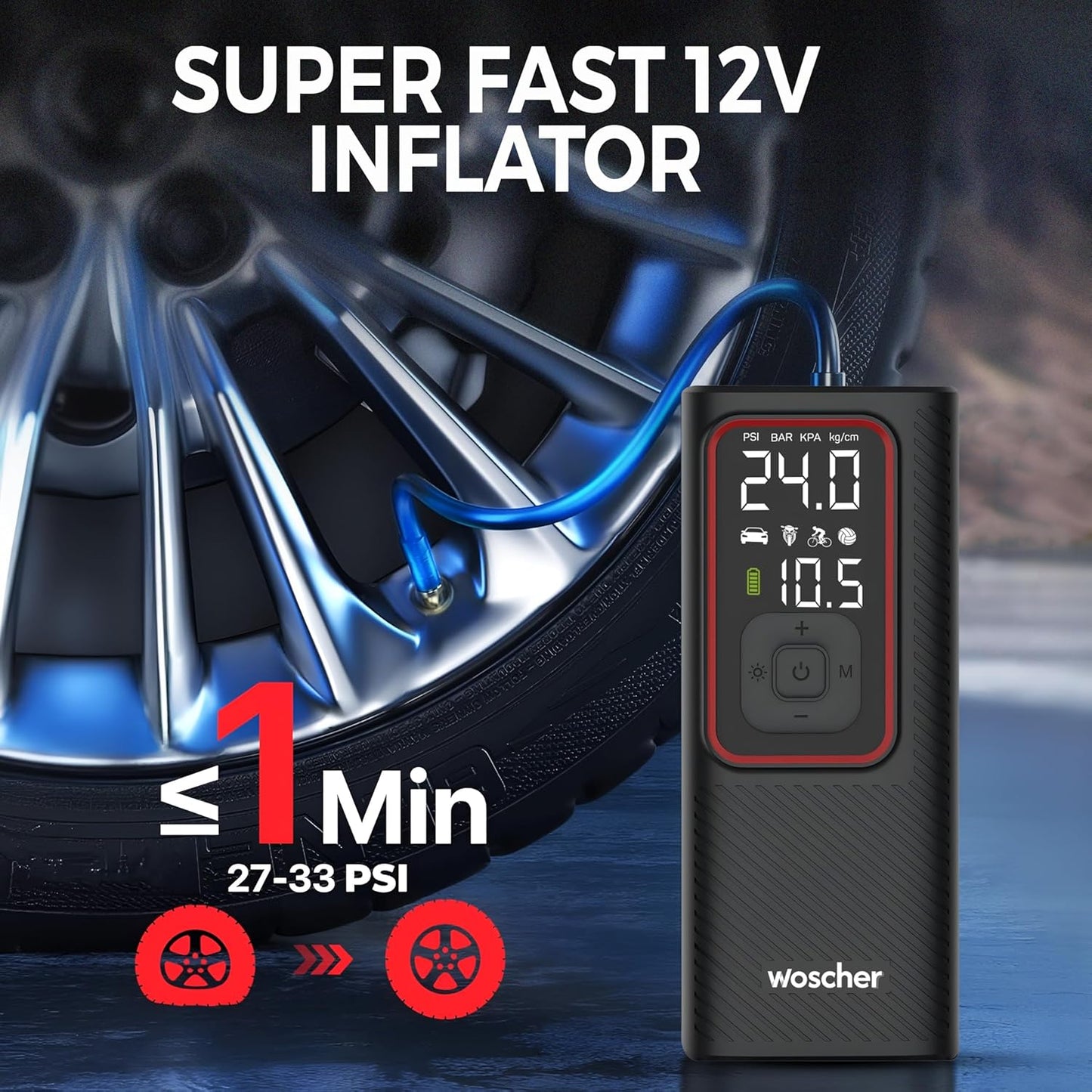 X Dual Mode Use (6000 mAh Battery & 12V USB Port) Portable Tyre Inflator for Car & Bike with 150 PSI | Digital Display, Auto Shutoff | Air Pump Compressor for Car Tyre, Bikes,Bicycles,Balls