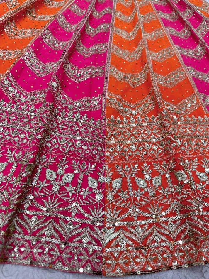 Designer Pink Orange Color Georgette Sequence Work Wedding Wear Lehenga