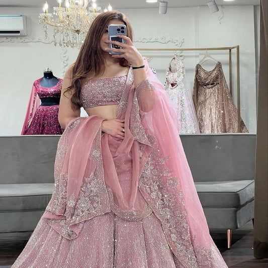 Baby Pink Georgette Sequence Work Lehenga Choli