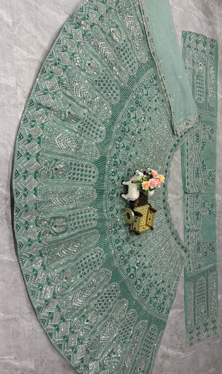 Rama Green Soft Net Wedding Wear Beautiful Lehenga Choli
