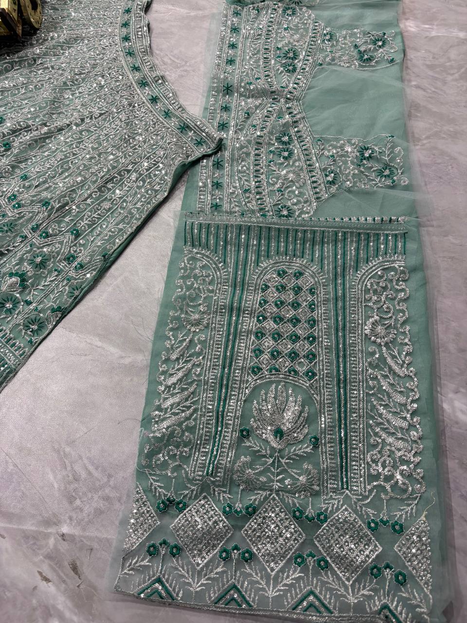 Rama Green Soft Net Wedding Wear Beautiful Lehenga Choli