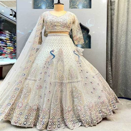 White Color Soft Net Sequence Work Lehenga Choli