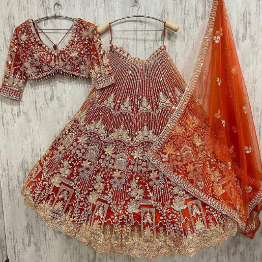 Orange Heavy Embroidered Lehenga Choli
