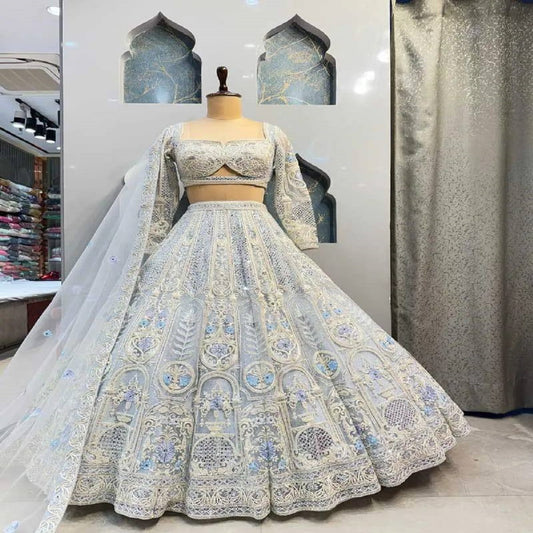 Wedding Wear White Georgette Semi Stitched Lehenga Choli