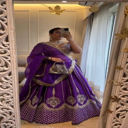 Purple Wedding Wear Silk Lehenga Choli With Duppta