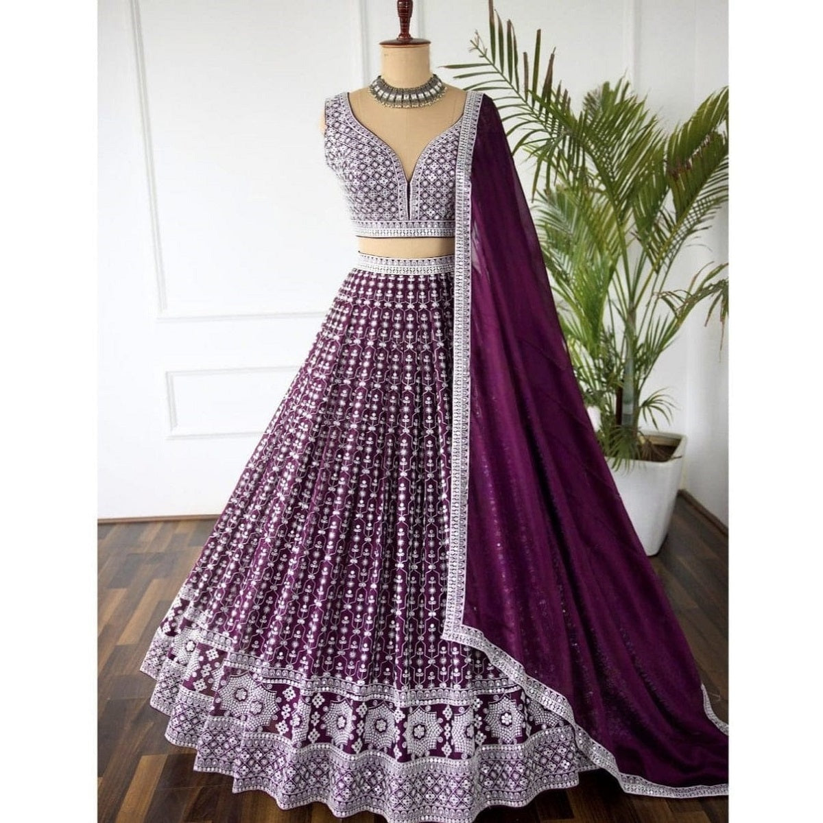 Wine Colour Embroidary And Sequence Worked Designer Lehenga Choli