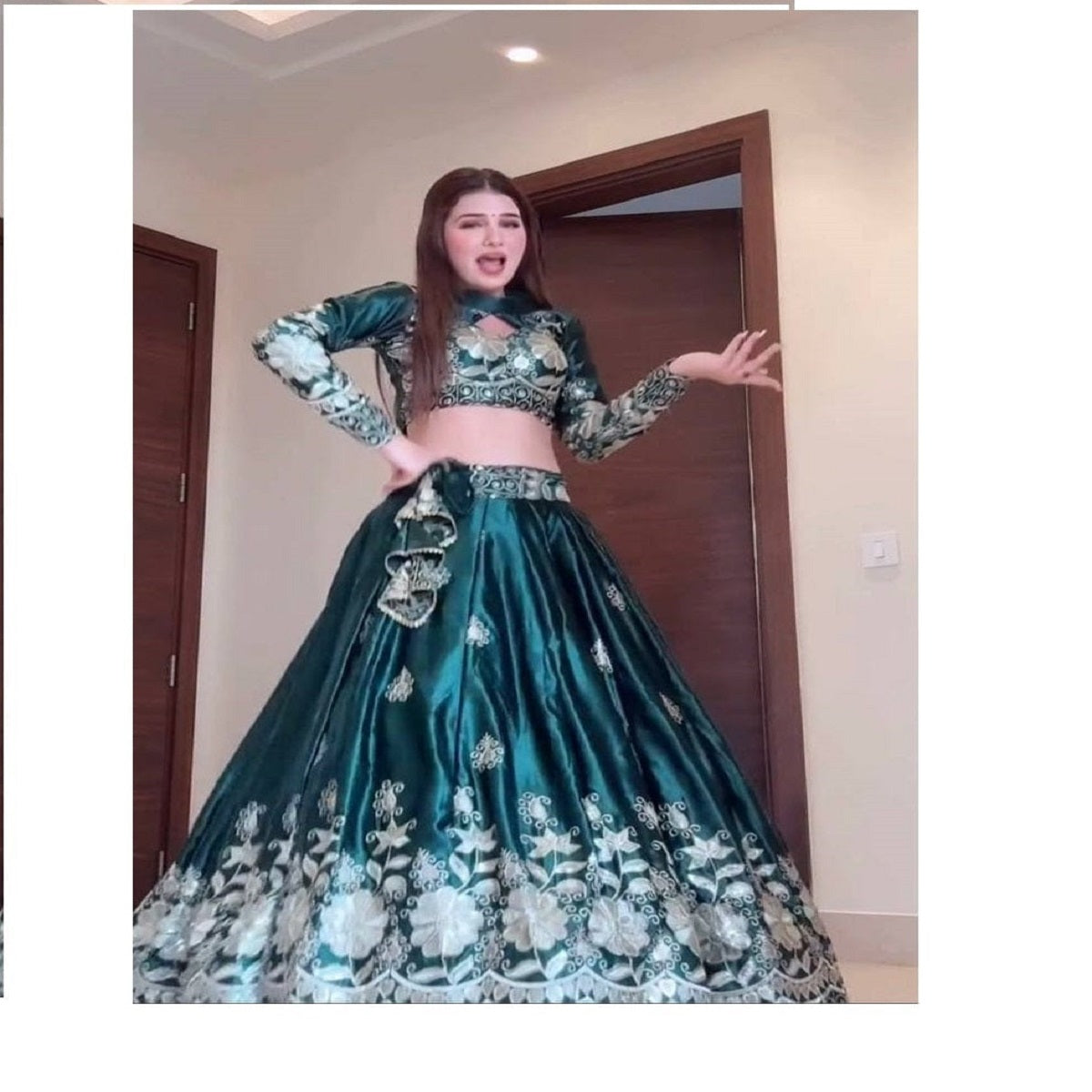 Wedding Wear Rama Colour Silk Thread Work Lehenga Choli