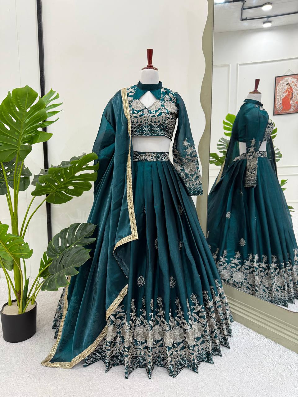 Wedding Wear Rama Colour Silk Thread Work Lehenga Choli