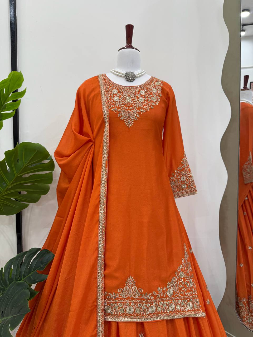 Wedding Wear Chinon Silk Lehenga Top With Dupatta