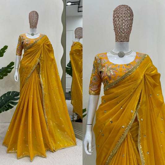 Cherry Color Jimmi Chu Silk Fancy Saree with Heavy Work Blouse