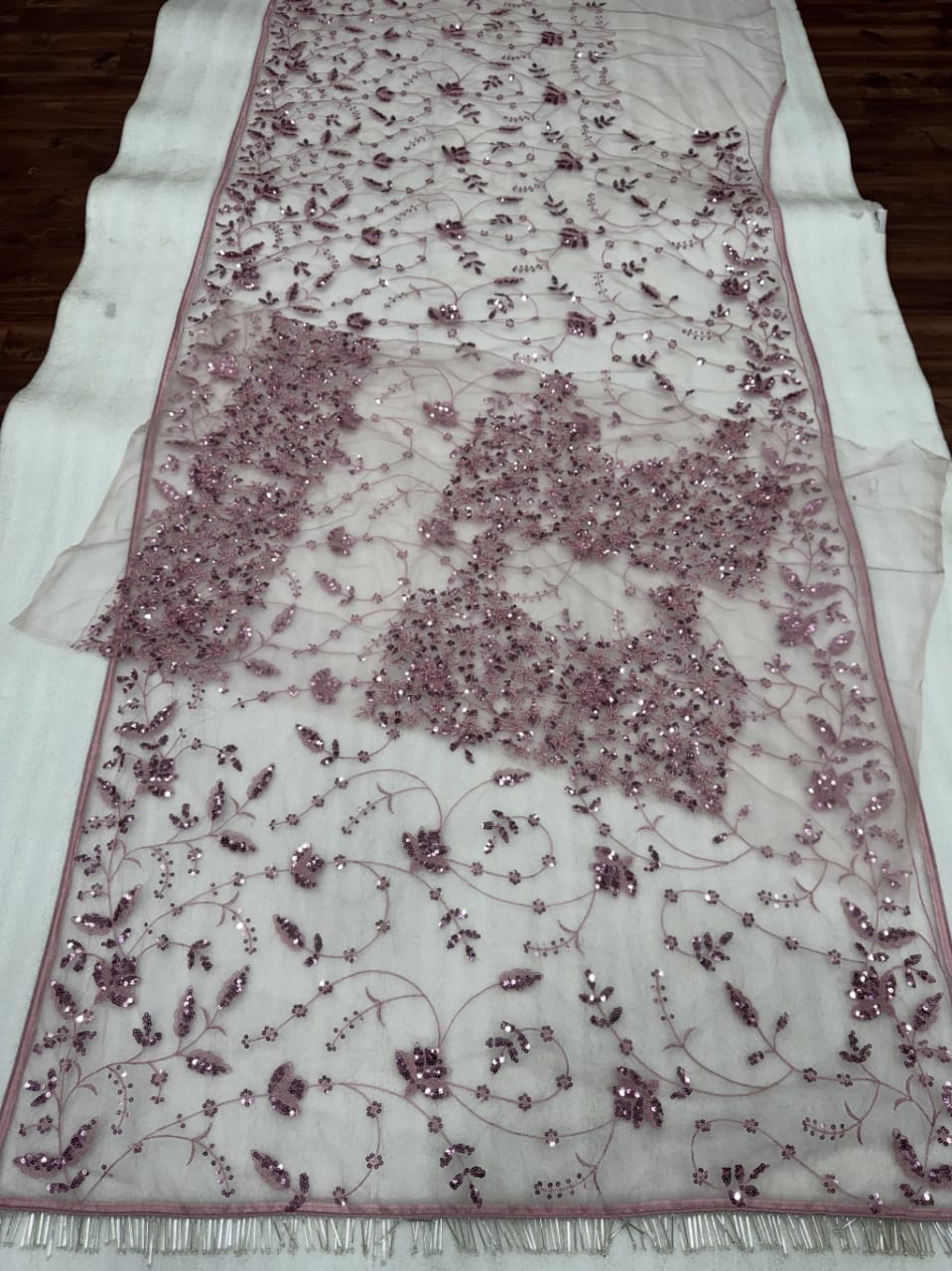 Onion Soft Net Sparkling Sequence Work Saree