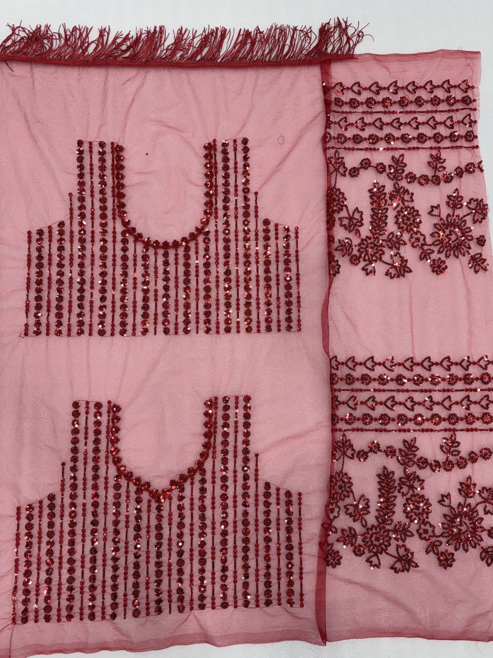Red Soft Net Sequence Embroidary Work Party Wear Saree