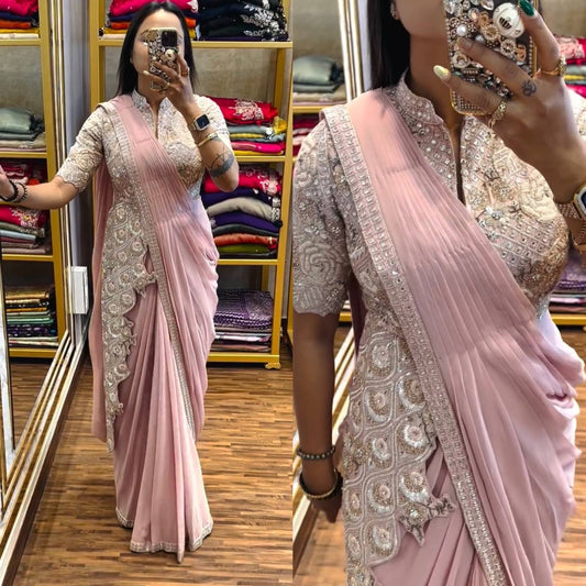 Chinon Silk Heavy Fancy Designer Ready To Wear Saree