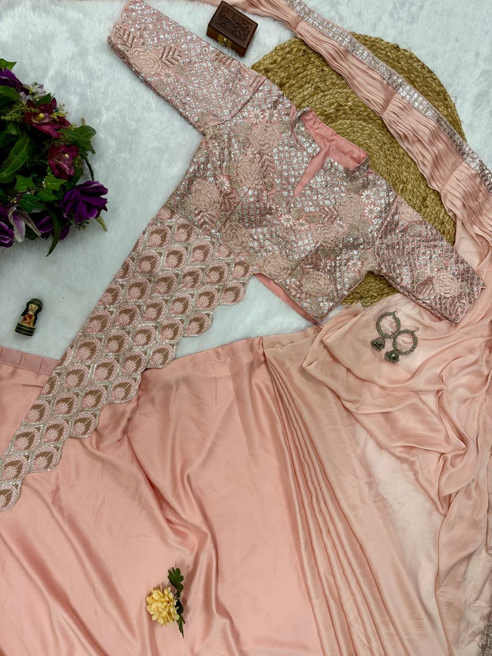 Chinon Silk Heavy Fancy Designer Ready To Wear Saree
