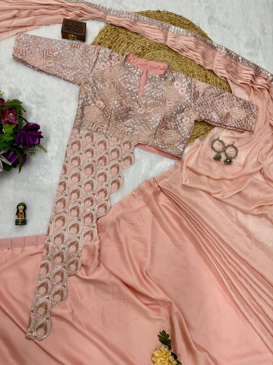 Chinon Silk Heavy Fancy Designer Ready To Wear Saree