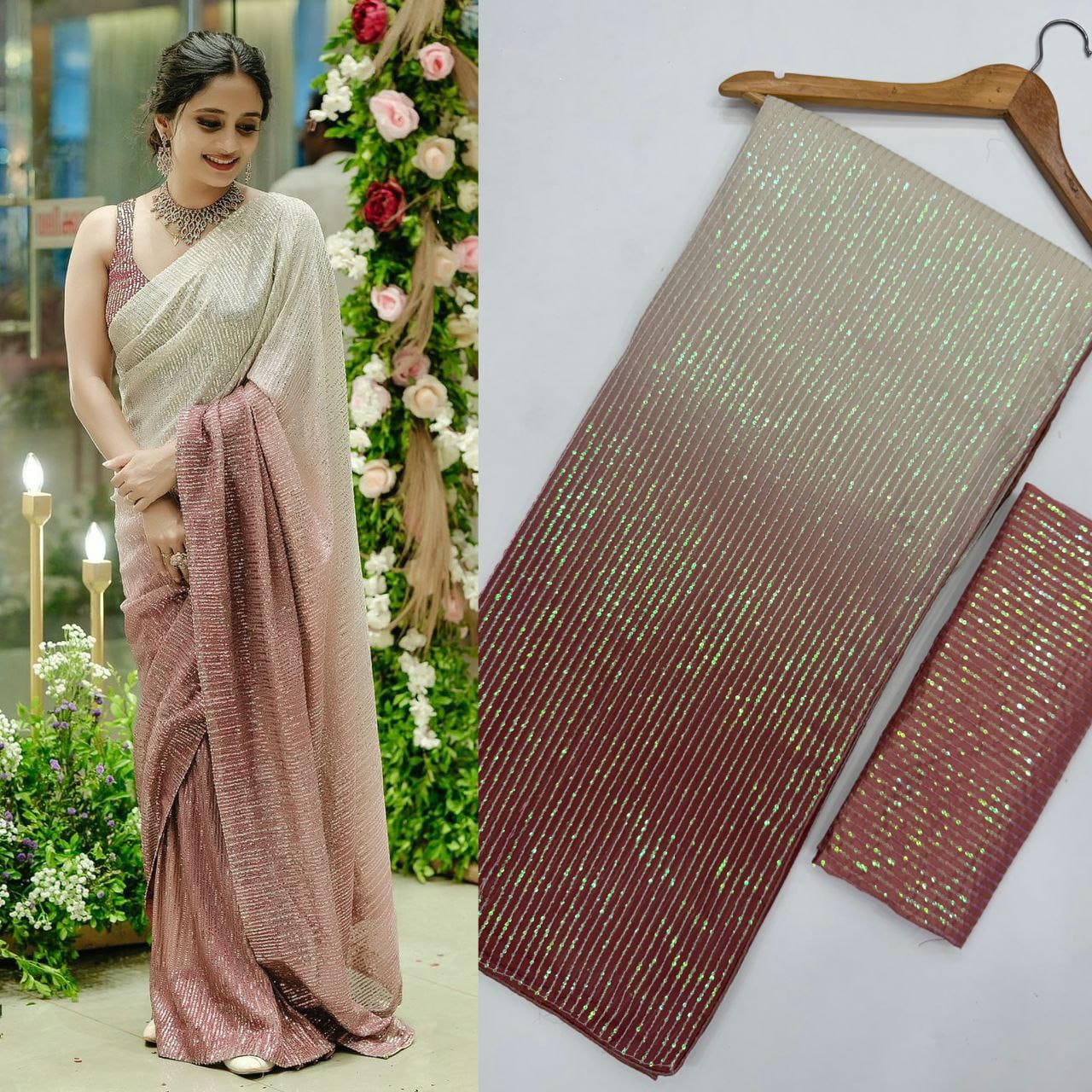 Shaded Georgette Saree With Elegant Sequins Work