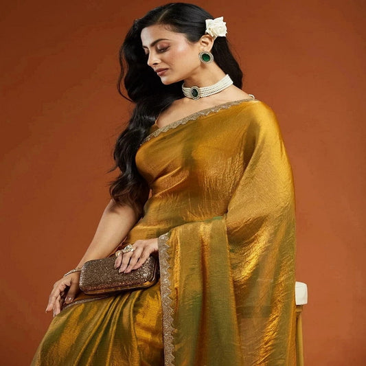 Fandy Jimmy Chu Silk Two Tone Saree With Handworked Lace